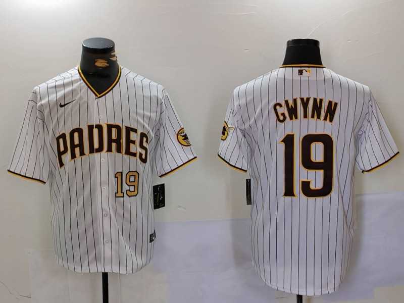 Men%27s San Diego Padres #19 Tony Gwynn White Team Logo Stitched Cool Base Nike Jerseys->san diego padres->MLB Jersey